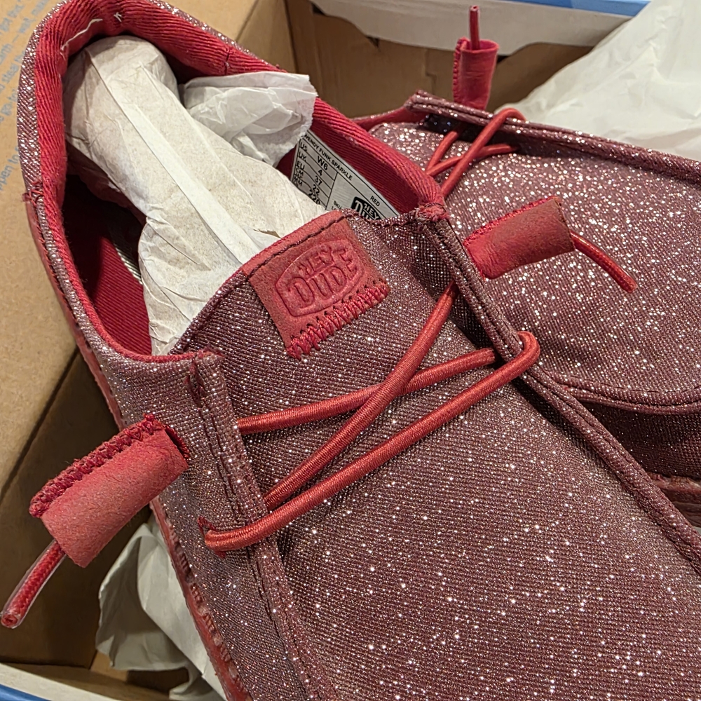 Hey Dude Women's Sparkle Red Casual Shoes - Picture 7 of 10